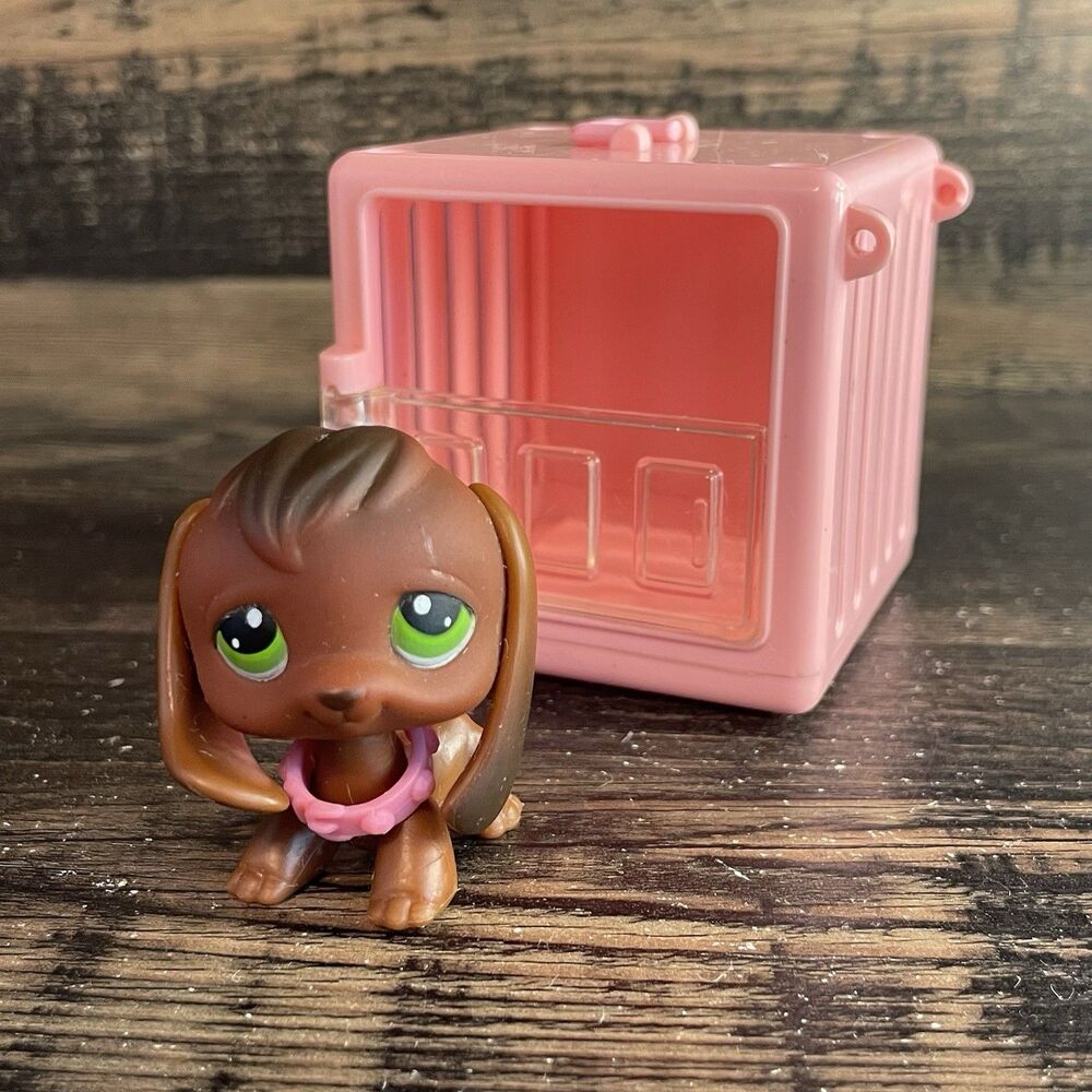 Hasbro Littlest Pet Shop LPS Beagle #77 & Pink Carrier Set